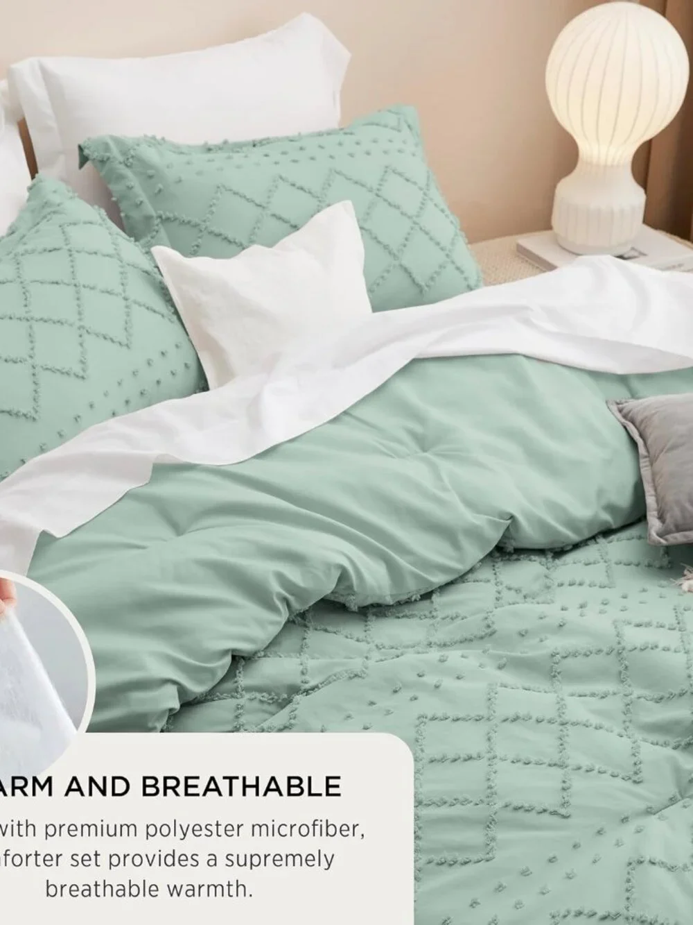 Twin Comforter Set - Sage Green Comforter, Boho Tufted Distressed Vintage Beddin